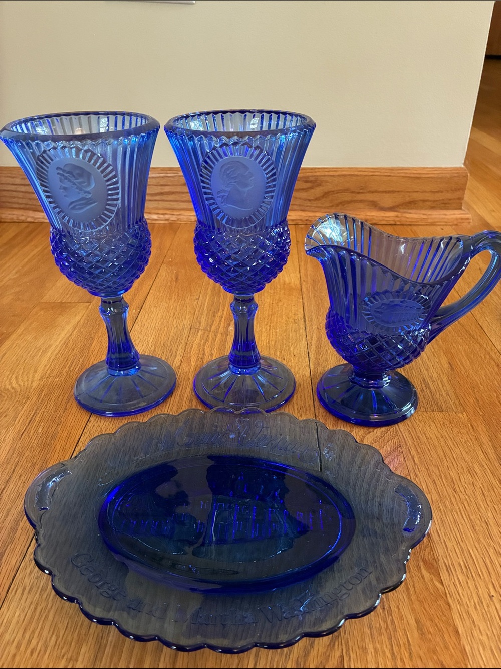 Vintage 1976 Mt. Vernon Martha George Washington Goblets, Creamer, Dish Set